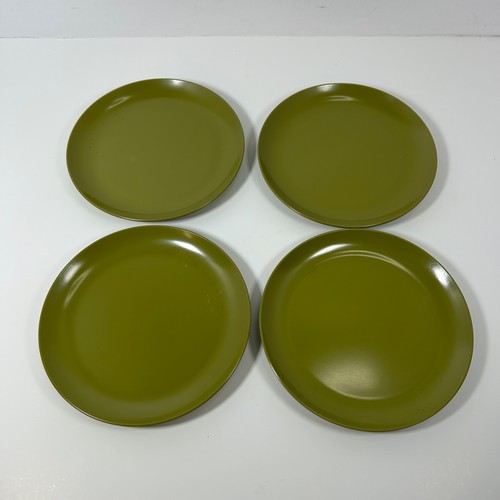 Vintage Set Of 4 Olive Green 6” Melamine Plates Allied Chemical Retro MCM Dishes