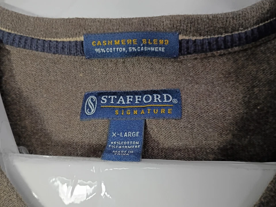 Suéter Mezcla Cachemira Para Hombre XL Cuello en V Marrón Verde Capa Base Preppy Escuela Foto 3 de 4