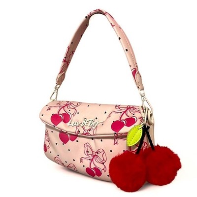 Betsey Johnson Cherry Berry Bow PomTop Handle Satchel Bag Crossbody Puffer