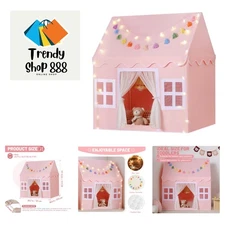 Adorable Pink Kids Play Tent with Mat & Star Lights - Perfect for Imagination