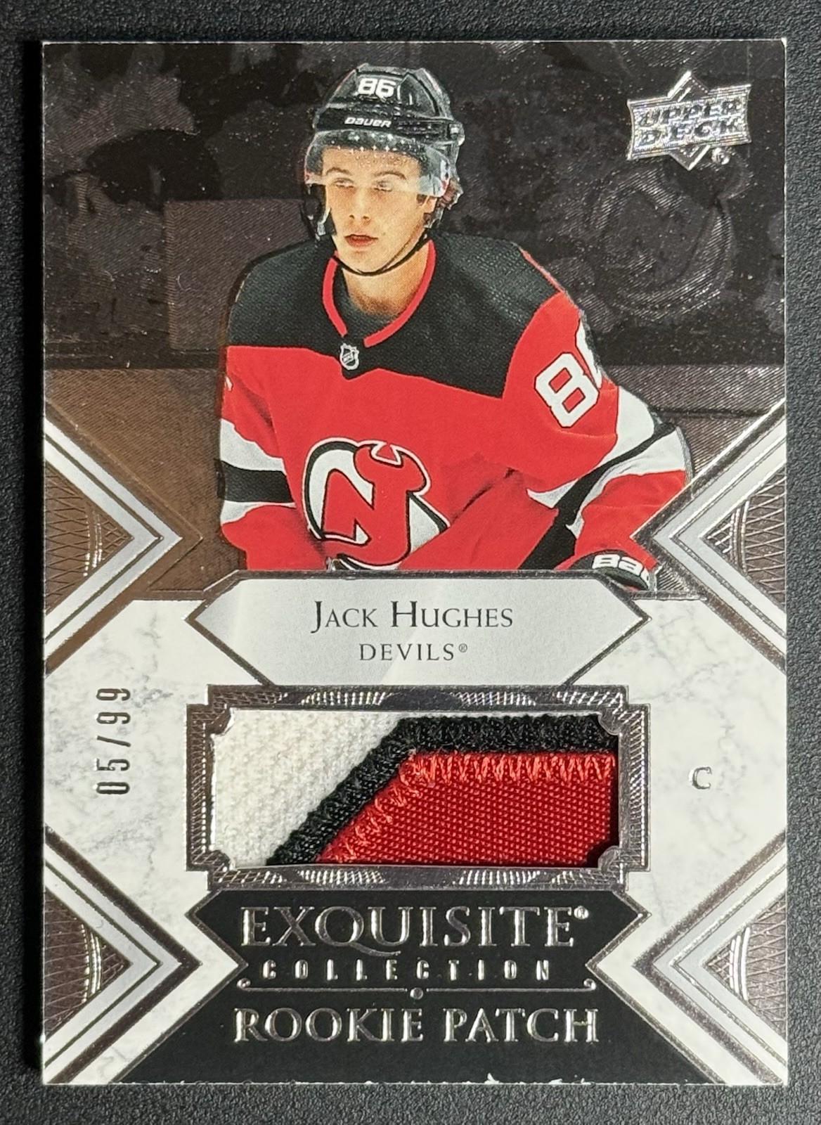 Jack Hughes 2019-20 Exquisite Collection Rookie Patch #RP-JH Jersey RC /99