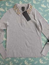 New JOHN LEWIS x AWAKE MODE Grey Embellished Collar Merino Jumper Sz 10 RRP £149