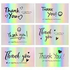 120Pcs Thank You Cards Small Business, Mini 6 Styles Holographic Silver Cards