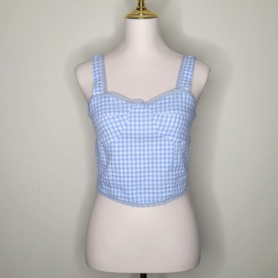 Sky Blue Gingham Milkmaid Cottagecore Countrycore Dorothy Smocked Top Sz M NWT