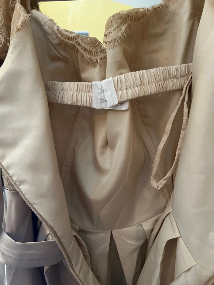 Champagne Lace & Satin Wedding Dress – Elegant A-Line Bridal Gown - Image 2 of 4