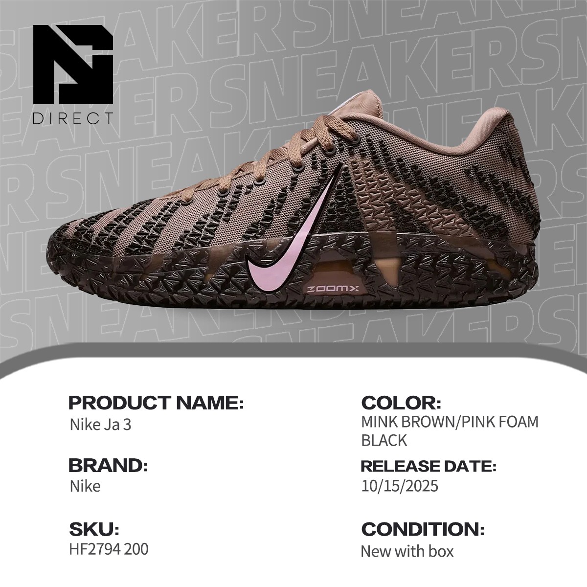 Brand New Nike Ja 3 EP 'Mink Brown' HF2794-200 Size 7-10.5 | eBay