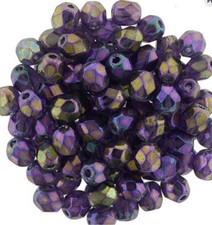 50, 04-LR2051, Luster IRIS TANZANITE, 4mm Czech Fire Polished, Faceted, 4-51