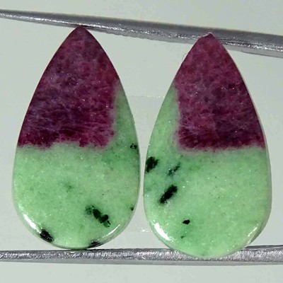 19.20Cts Natural Ruby in Zoisite Pear Pair Cabochon Loose Gemstone