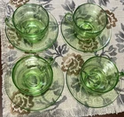 Hazel Atlas Cloverleaf Uranium Shamrock Depression Glass 4 Teacups and Saucers
