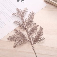 10X Glitter Leaf Stems Artificial Leaves Christmas Tree Home Wedding Party Decor