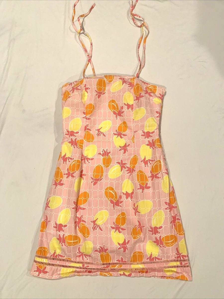 VTG Lilly Pulitzer 100% Cotton Dress Pink Print Spaghetti Strap Side Zip Sz 