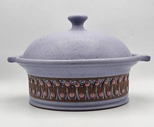 Signed Studio Pottery Dish w/ Lid ~ Unique Lavender Handled Dish & Dome Lid DWL