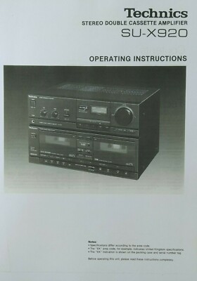 Technics SU-X920 - Cassette Amplifier - Operating Instructions