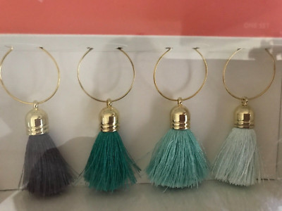OPALHOUSE Inspired Objects 4 Wine Charms Tassels & Gold Rings