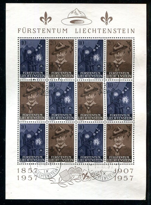 Liechtenstein #316a First Day Cancel Lord Baden Powell sheet Cat 21++