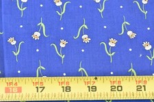 By 1/2 Yd, 35" Wide, Vintage 1940's-60's, Green White Floral on Blue, V06