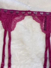 Victoria's Secret Garter Belt Lingerie Pink Lace Hearts Bling Extra Small XS S