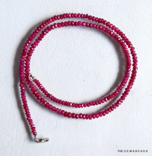18" Ruby Faceted Rondelle Beads Necklace 3mm Natural Red Gemstones