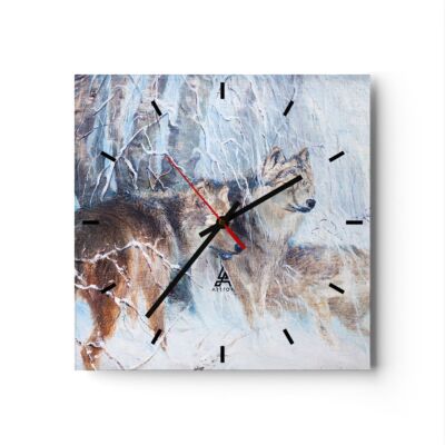 Modern Wanduhr 40x40cm Quadrat Analog Glasuhr Wolf Tier Wald Art Glas Deko