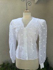 Vtg White Sheer Blouse Embroidered Ann Hobbs Cattiva I Magnin 6