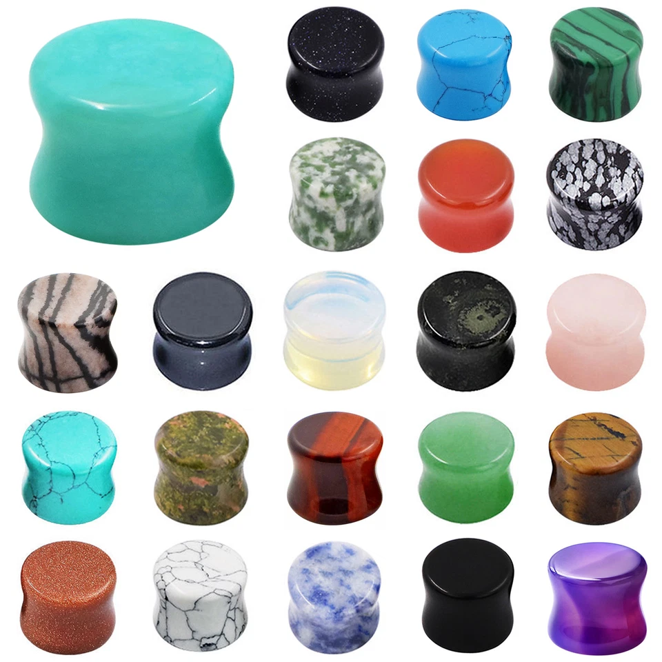 2PCS Organic Stone Ear Gauges Ear Plugs Double Flared Earlets Piercing 2g-5/8" - Image 2 of 4