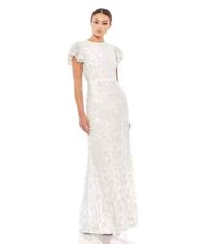 Mac Duggal 10748 High Neck Flutter Cap Sleeve Evening Gown White size 8. $598