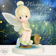 Image of ✤ New PRECIOUS MOMENTS DISNEY Figurine TINKERBELL PIXIE FAIRY Spool Peter Pan