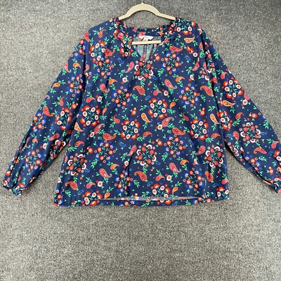 Croft Barrow Blouse Top Womens XL Power Floral Colorful Cottagecore Peasant Boho