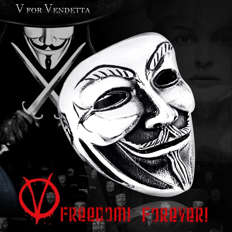 316l Stainless Steel Fashion Ring New V For Vendetta V Man Biker Skull Ring Gift