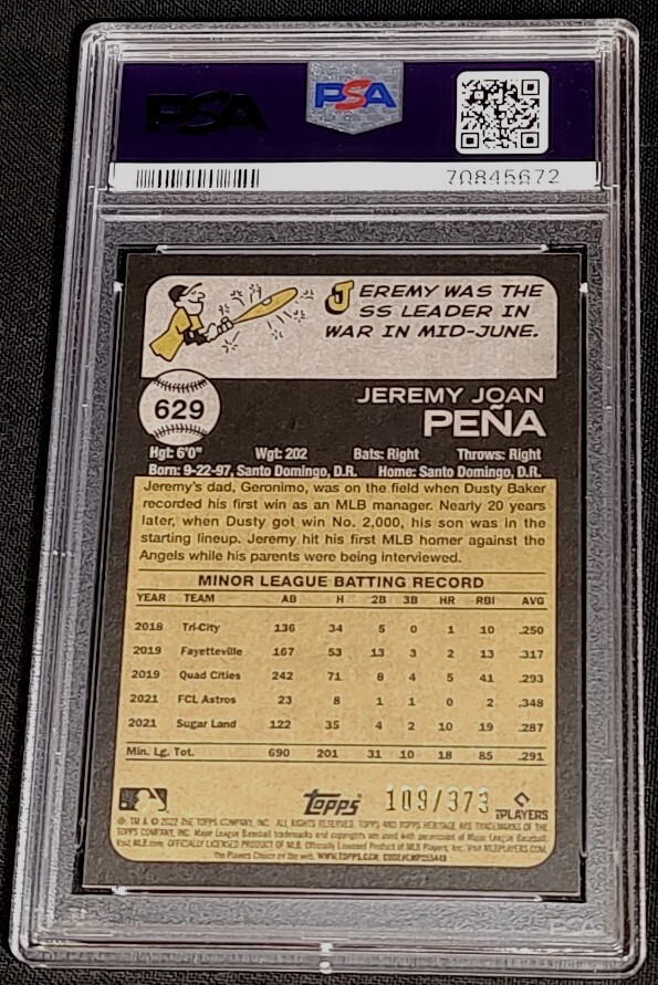 PSA 9 SP RC /373 JEREMY PENA ⚡CHROME SILVER REFRACTOR ROOKIE 2020 Topps Heritage view 4