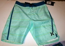 NEW Hurley sz 4 aqua green blue stripe boys youth swim board shorts swimsuit