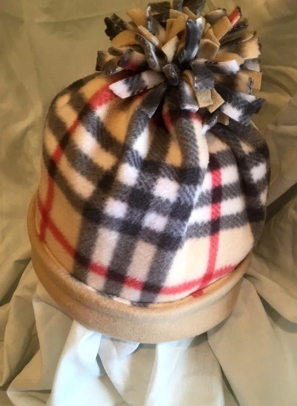 Tan Khaki Plaid Check Extra Warm Fleece Winter Hat*Cap*