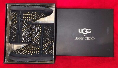 UGGS x JIMMY CHOO MANDAH Black Suede Decorated Studded Boots SZ 37