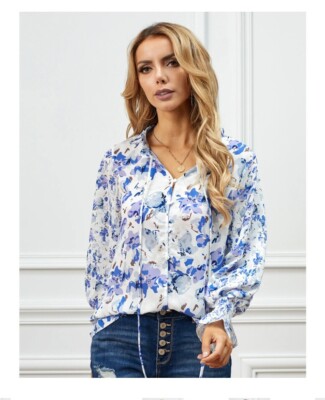 Women s Blouse Blue Cakewalk Floral Smocked Blouse