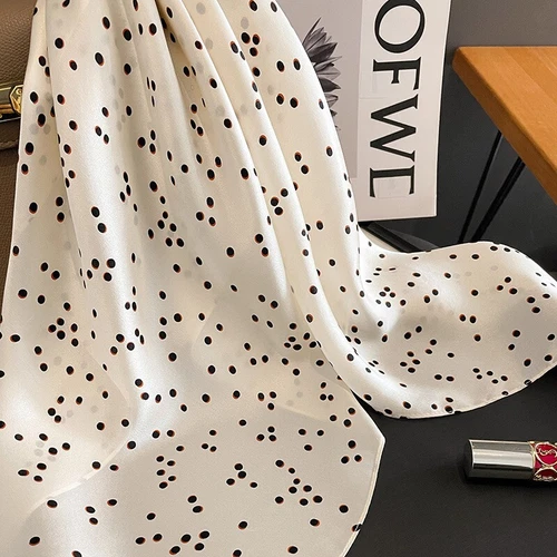 100% Mulberry Silk 27" Square Scarf Women Neckerchief Wrap White Black Polka Dot - Picture 4 of 5