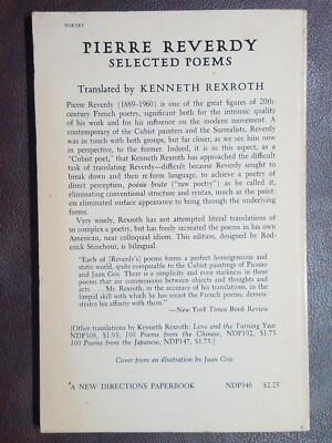 PIERRE REVERDY SELECTED POEMS by Kenneth Rexroth 1969 paperback