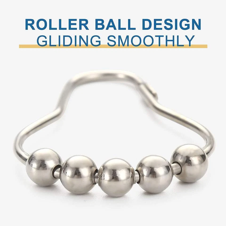 12-60pcs Rust Resistant Stainless Steel Rolling Shower Curtain Hooks/Rings/Hange - Image 3 of 4