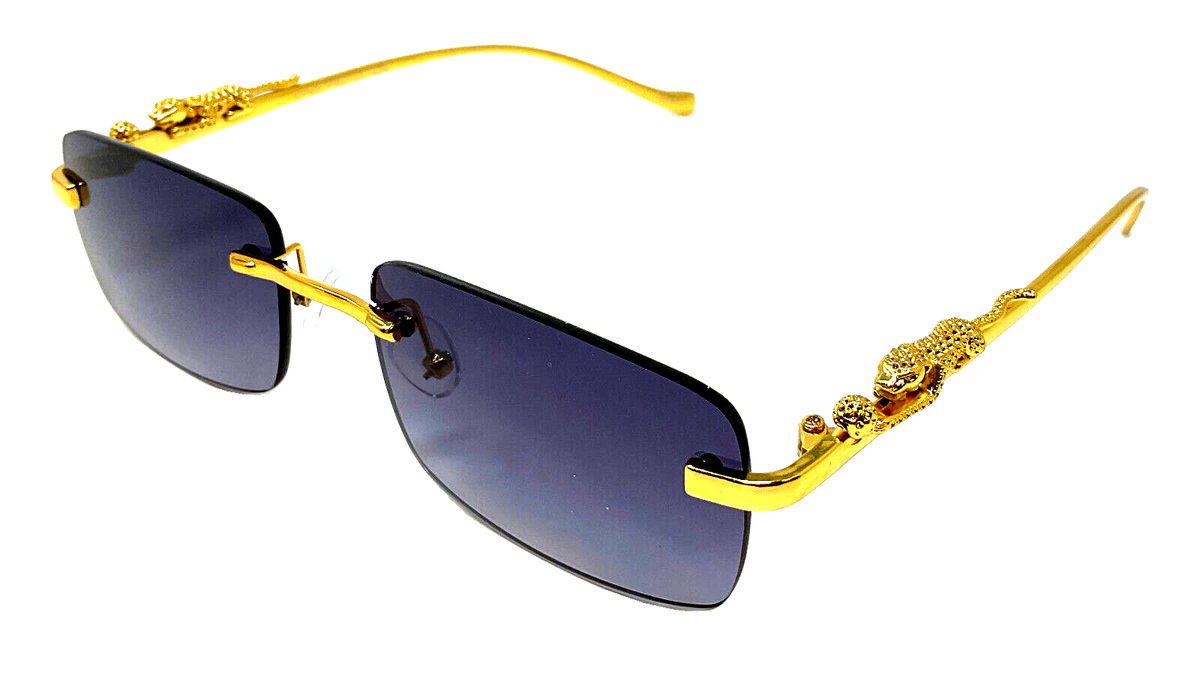 Neiman Marcus Jaguar  Retro Luxury Gold Metal Sunglasses Amazon.com: Dweebzilla Jaguar Rimless Round Metal Frame  main image 2