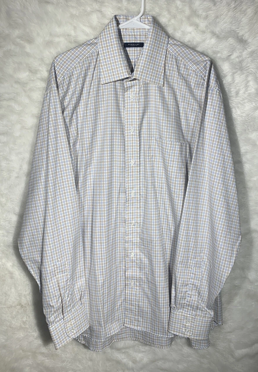 Camicia elegante BURBERRY LONDON con bottoni davanti manica lunga bianca a quadri uomo 17L