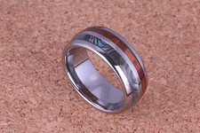 koa wood abalone shell inlay wedding band ring wood jewelry