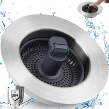 3-in-1 Kitchen Sink Stopper Strainer, Stainless Steel Pop Up Sink Drain Strainer