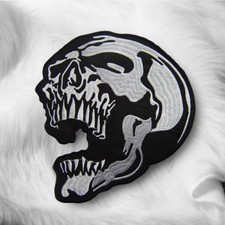 Large Skull Head Embroidered Sew On Iron On Patch Applique Biker Gothic Punk