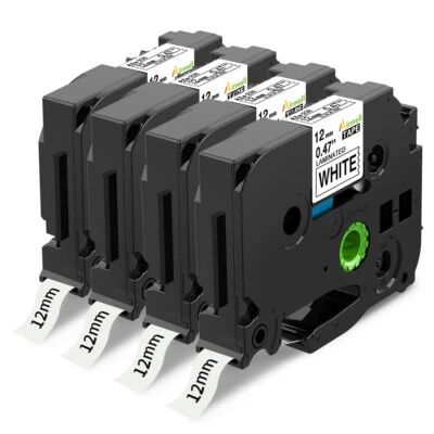 AIRMALL 4PK Label Tape TZe-231 Black on White 12mm Compatible Brother P-Touch D200 1080