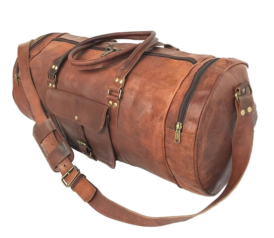 Handmade Unisex Genuine Goat Leather Gym Overnight Travel Weekend