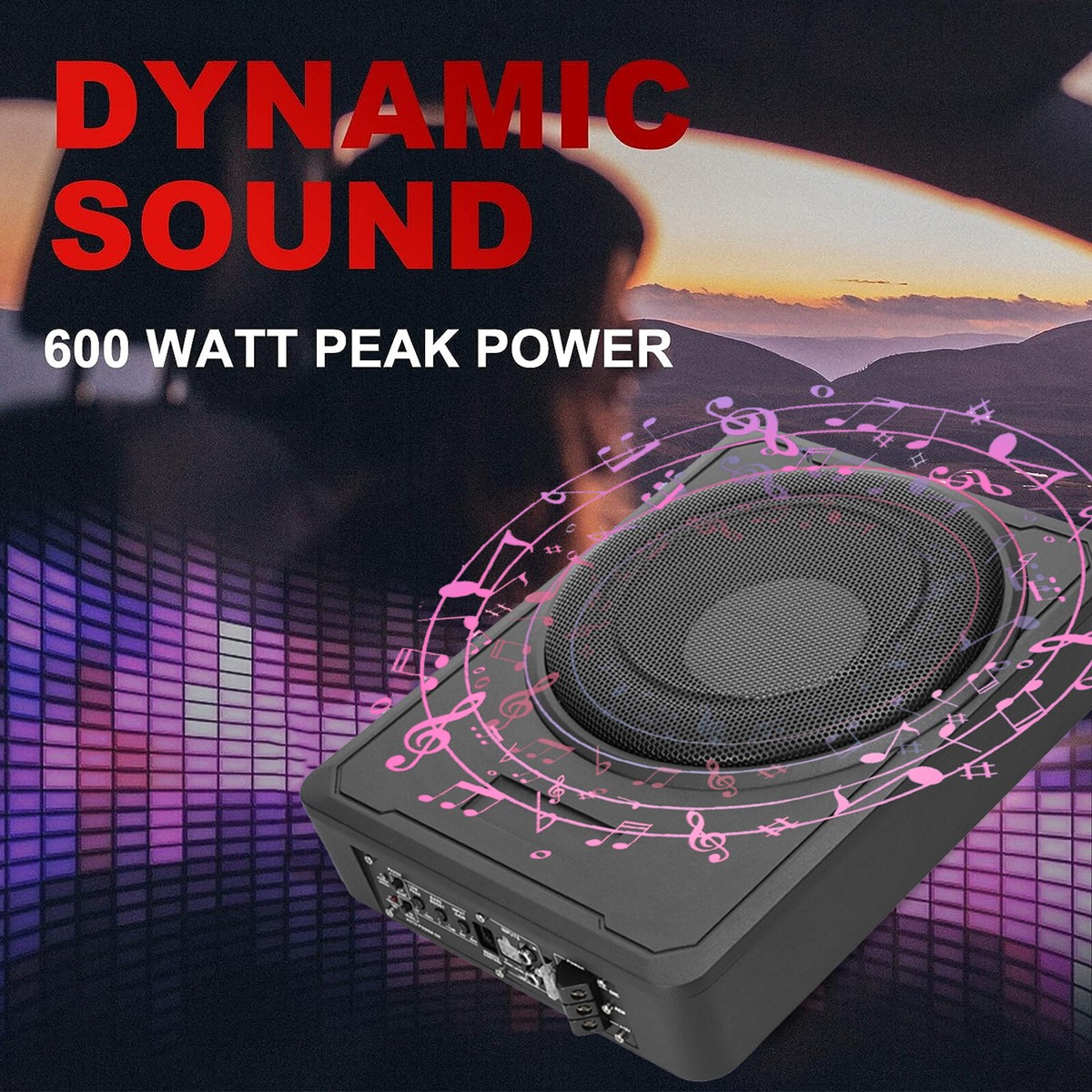 DANOM Slim Active Subwoofer 10" 100W - Under Seat Car Audio Powered Subwoofer