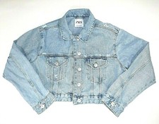 ZARA Girls Sz M Denim Trucker Jean Jacket Distressed Light Blue Wash