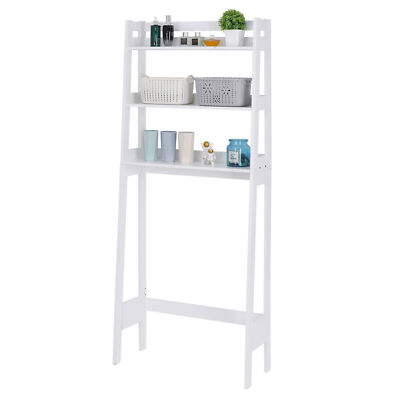 Over The Toilet Storage Stable Freestanding Above Toilet Stand w/ 3 Hooks White