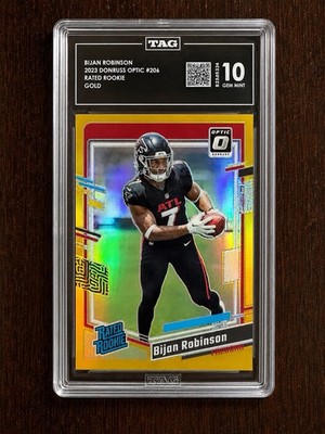 Panini 2023 Donruss Optic Bijan Robinson Rated Rookie Gold #206 07/10 TAG 10