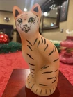 Fenton Opal Satin Stylized Cat Series Tiger- Hand Painted-K Riley 5” Ex Cond