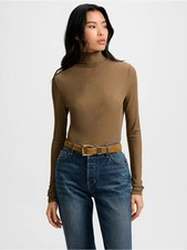   Veronica Beard Wyeth Ribbed Turtleneck Top in Lichen  